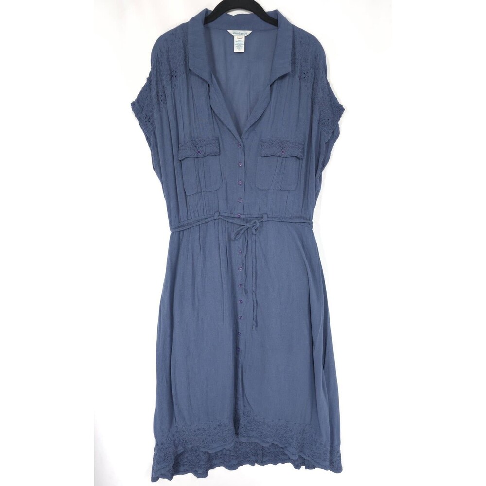 SUNDANCE Women's Midi Dress MEDIUM Embroidered Tie Waist 100% Cotton